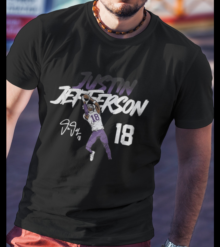 Justin Jefferson 18 Minnesota Vikings Football Star Catch NFL Player Signature T-Shirt