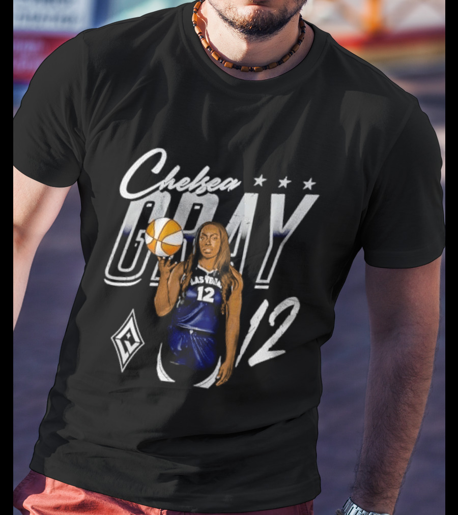 Las Vegas Aces Chelsea Gray Holding Basketball 12 Distressed T-Shirt