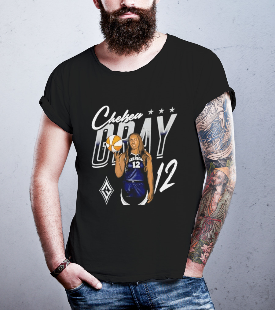 Las Vegas Aces Chelsea Gray Holding Basketball 12 Distressed T-Shirt