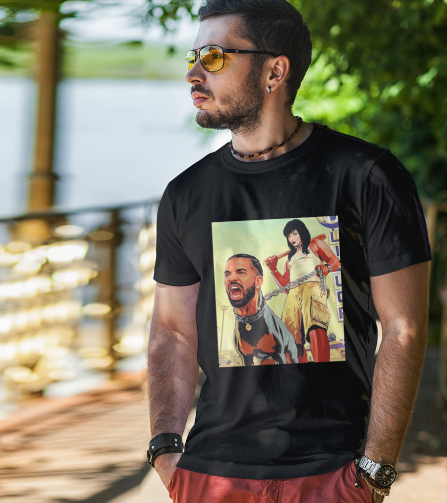 Drake Dog Head Chained To Goth Girl Art Cartoon T-Shirt