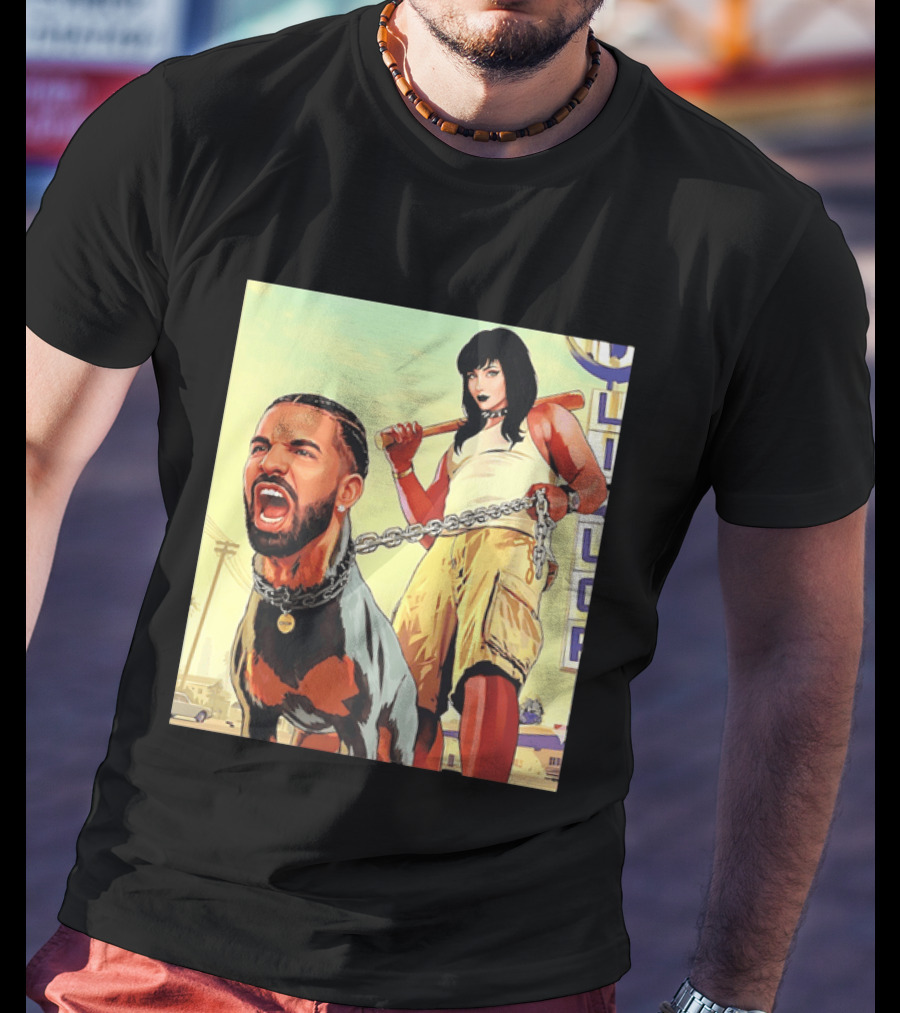 Drake Dog Head Chained To Goth Girl Art Cartoon T-Shirt