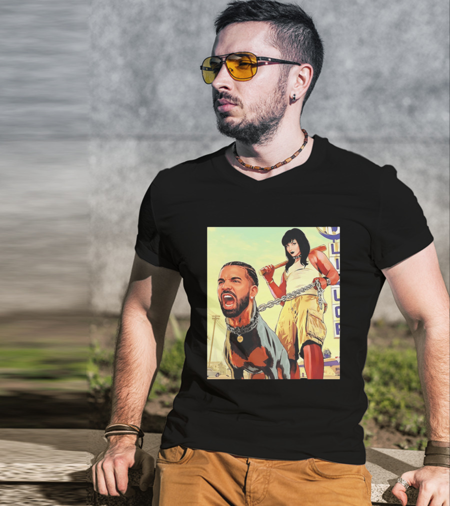 Drake Dog Head Chained To Goth Girl Art Cartoon T-Shirt