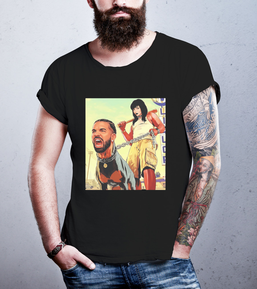 Drake Dog Head Chained To Goth Girl Art Cartoon T-Shirt