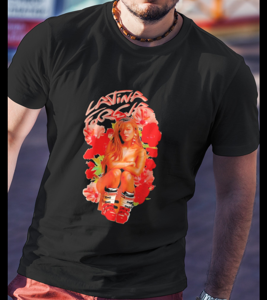 Latina Forever Woman Surrounded By Red Hibiscus With Ski Boots T-Shirt