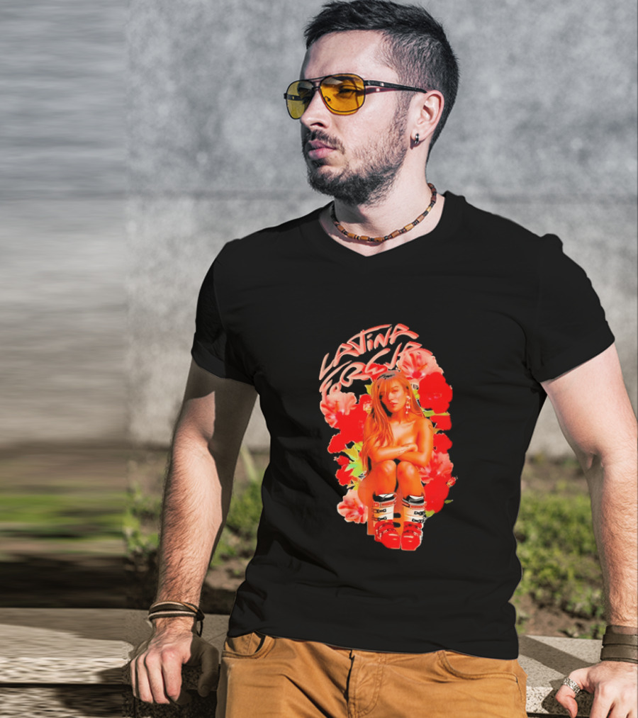 Latina Forever Woman Surrounded By Red Hibiscus With Ski Boots T-Shirt