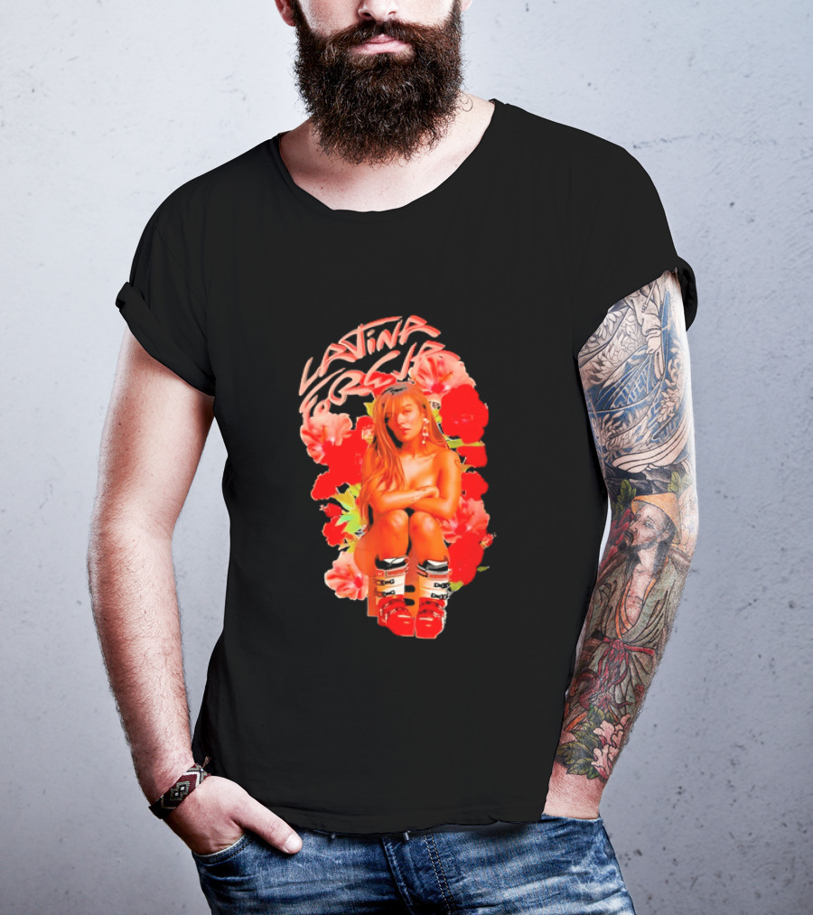 Latina Forever Woman Surrounded By Red Hibiscus With Ski Boots T-Shirt