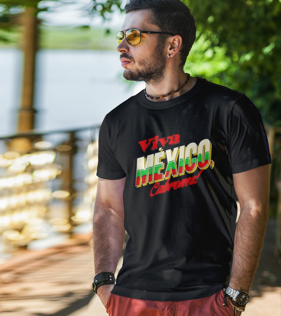 Viva México Cabrones Tricolor 3D Block Lettering T-Shirt