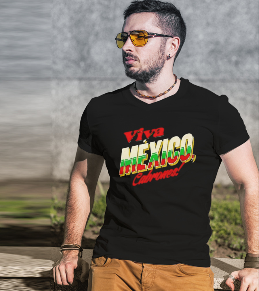 Viva México Cabrones Tricolor 3D Block Lettering T-Shirt