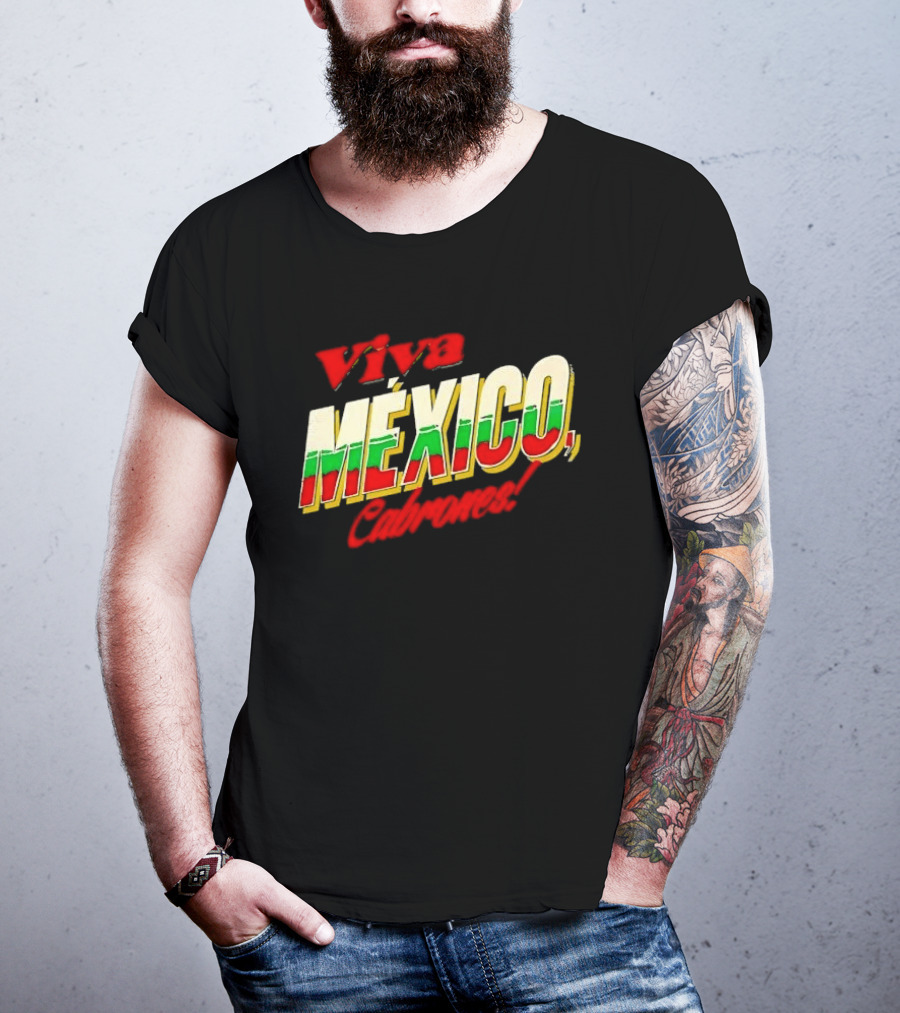Viva México Cabrones Tricolor 3D Block Lettering T-Shirt