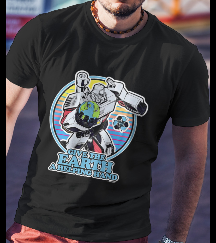 Give The Earth A Helping Hand Megatron With Recycling Symbol Transformers T-Shirt