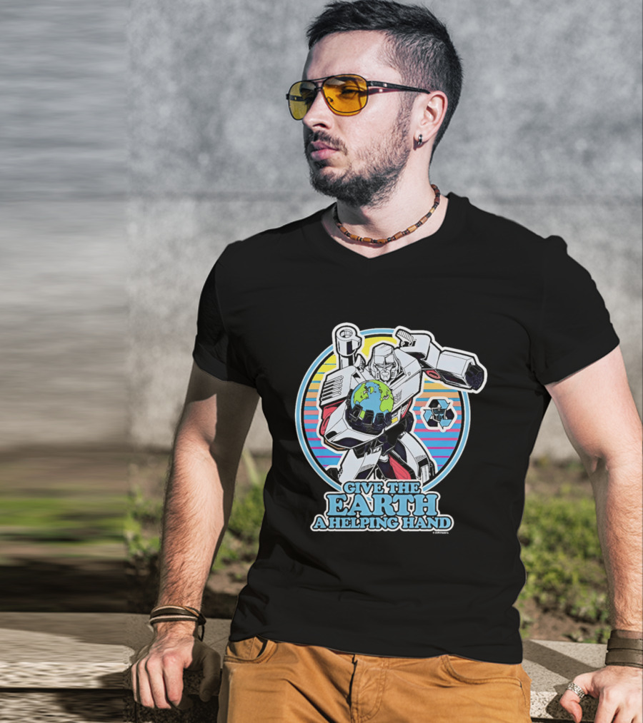 Give The Earth A Helping Hand Megatron With Recycling Symbol Transformers T-Shirt