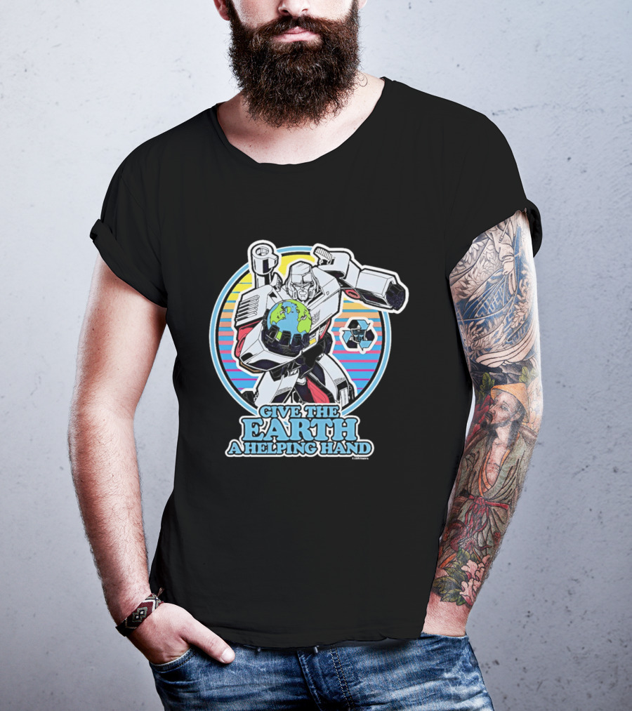Give The Earth A Helping Hand Megatron With Recycling Symbol Transformers T-Shirt