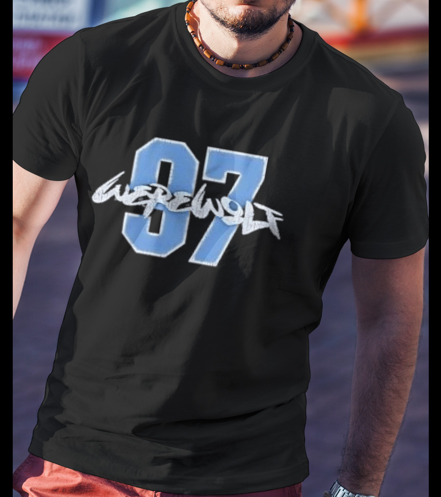 Werewolf 97 Blue Athletic Jersey Number Distressed T-Shirt