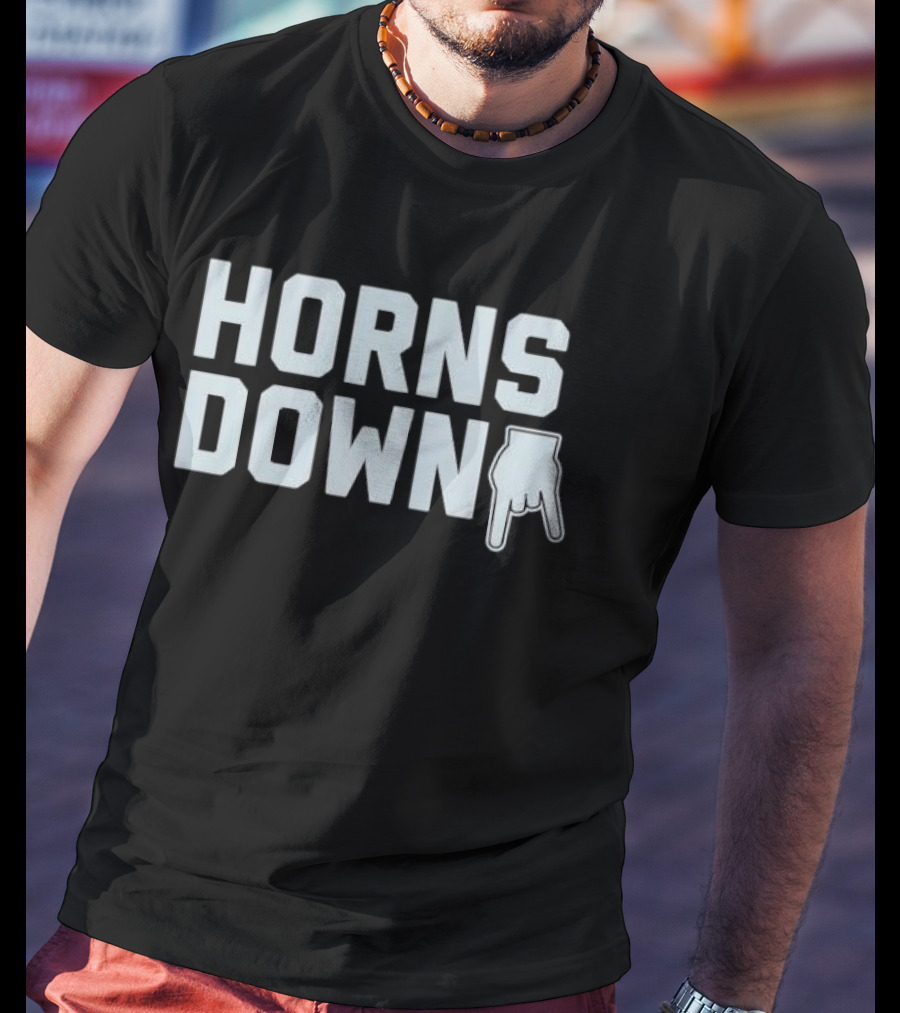 Horns Down Hand Gesture Block Lettering Pointing Finger Sign T-Shirt