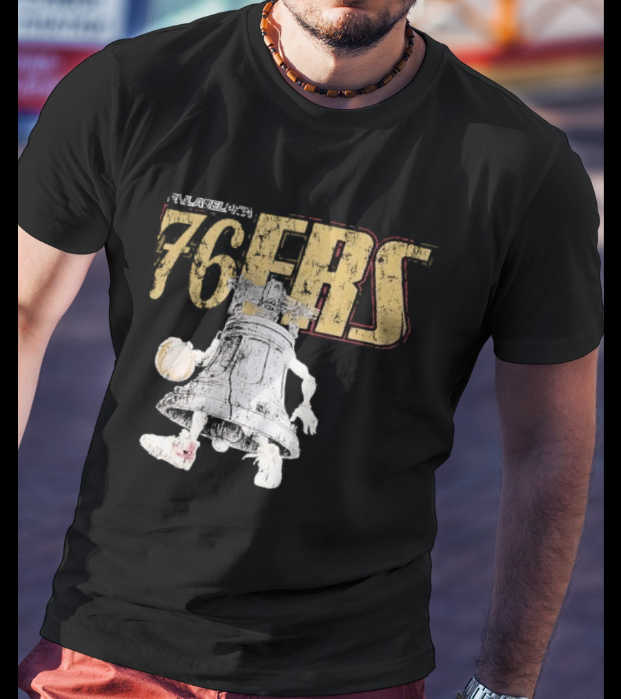 Philadelphia 76ers Distressed Liberty Bell Dribbling Basketball T-Shirt