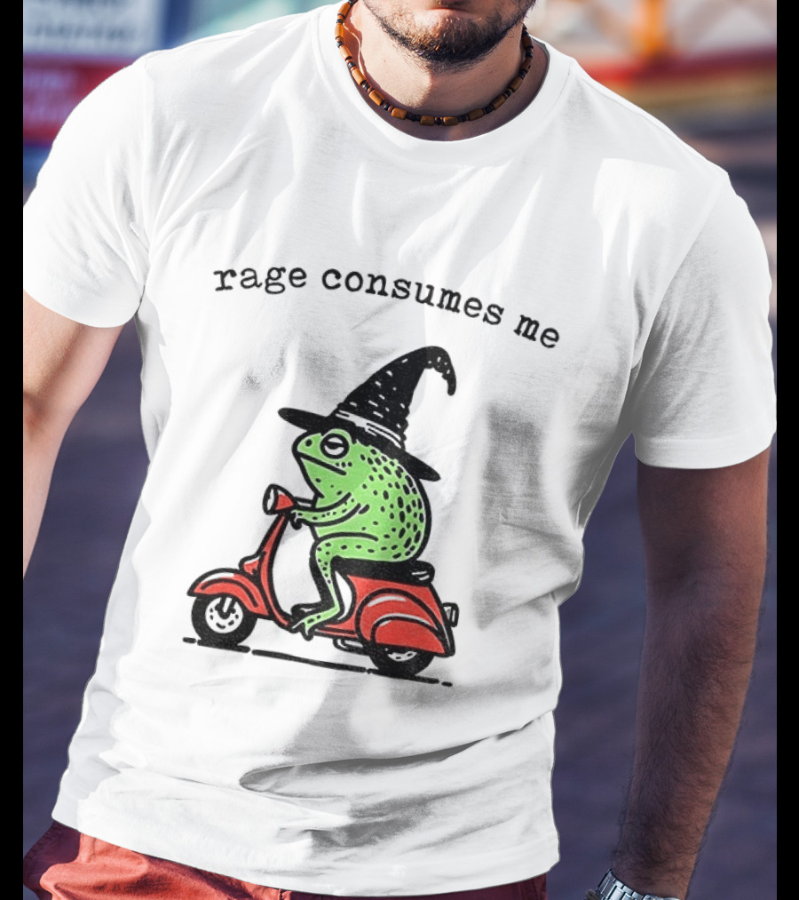 Rage Consumes Me Angry Wizard Frog Riding Scooter T-Shirt