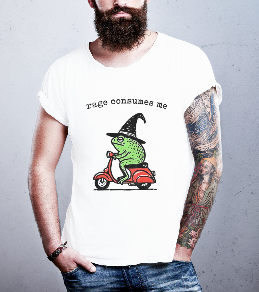 Rage Consumes Me Angry Wizard Frog Riding Scooter T-Shirt