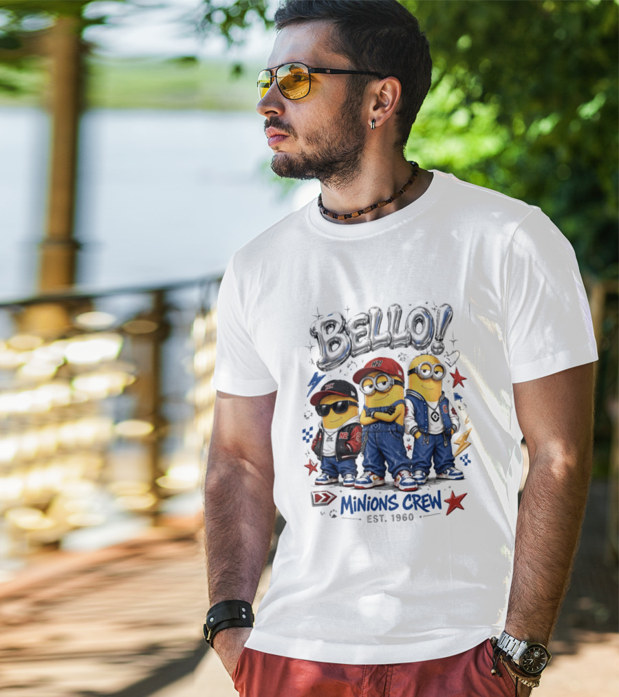 Bello Minions Crew Est 1960 Hip Hop Style Graphic With Stars And Lightning Bolts T-Shirt