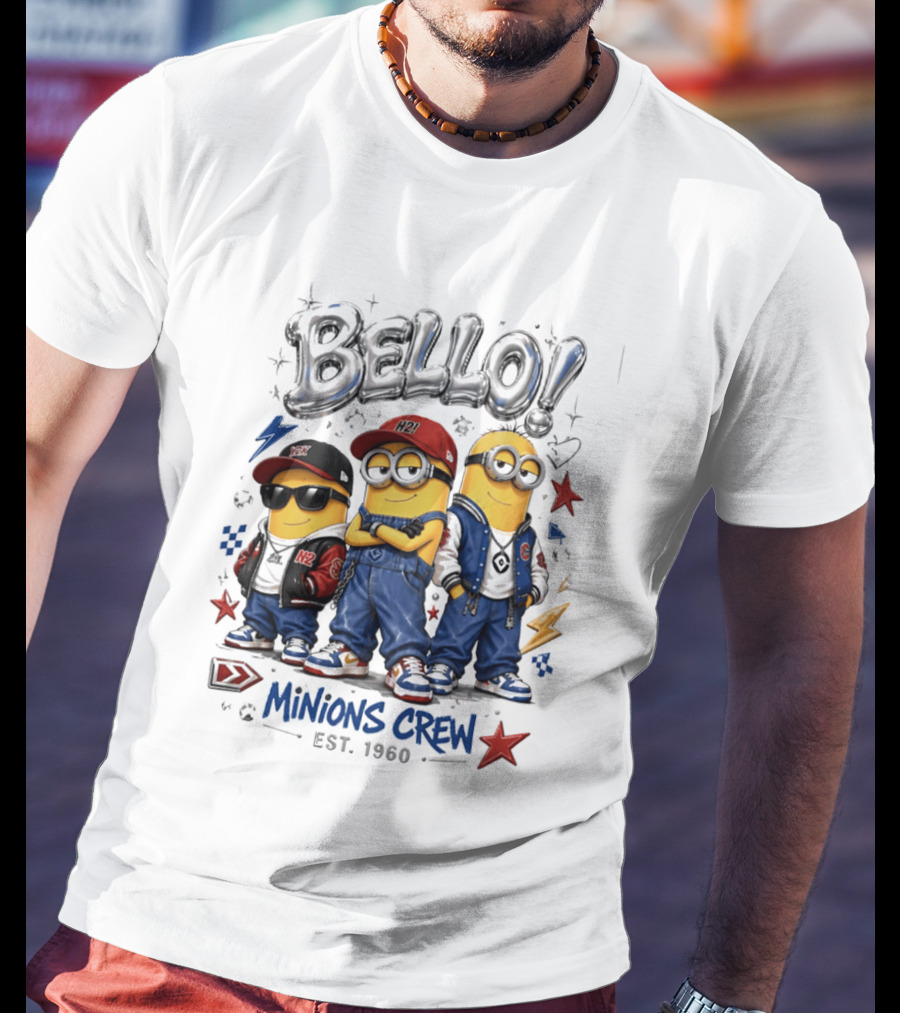 Bello Minions Crew Est 1960 Hip Hop Style Graphic With Stars And Lightning Bolts T-Shirt
