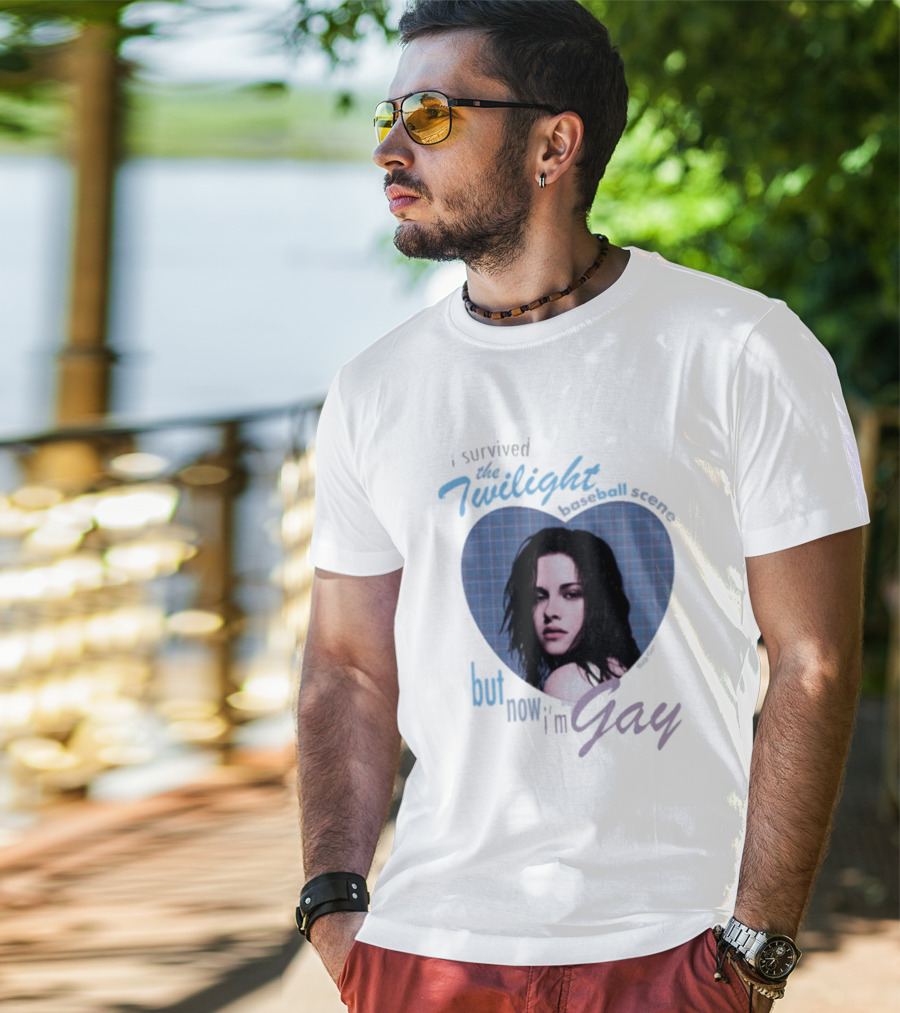 I Survived The Twilight Baseball Scene But Now I'm Gay Twilight Baseball Scene With Iconic Character In Heart Frame T-Shirt