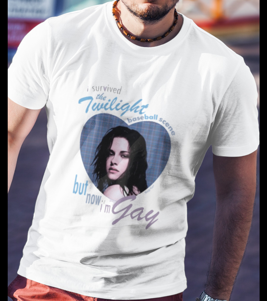 I Survived The Twilight Baseball Scene But Now I'm Gay Twilight Baseball Scene With Iconic Character In Heart Frame T-Shirt