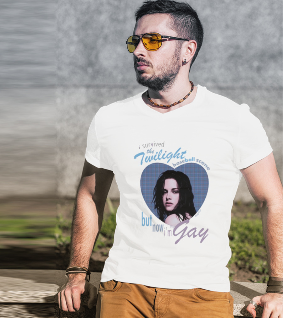 I Survived The Twilight Baseball Scene But Now I'm Gay Twilight Baseball Scene With Iconic Character In Heart Frame T-Shirt