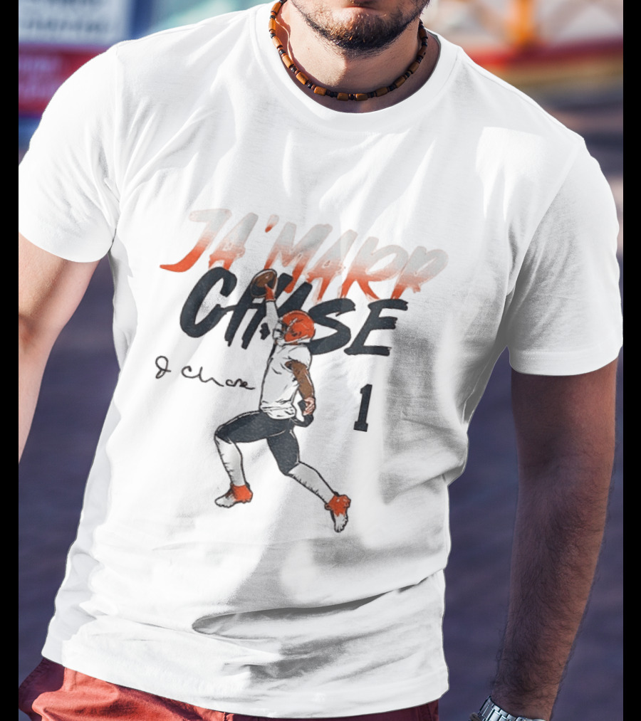Ja'marr Chase Bengals Player Number One Signature NFLPA T-Shirt