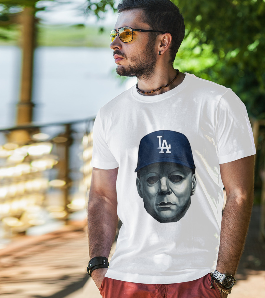 Michael Myers LA Dodgers Cap Halloween Horror T-Shirt