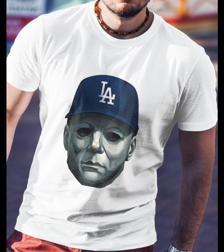 Michael Myers LA Dodgers Cap Halloween Horror T-Shirt