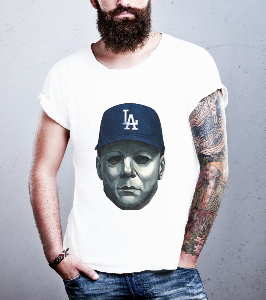Michael Myers LA Dodgers Cap Halloween Horror T-Shirt
