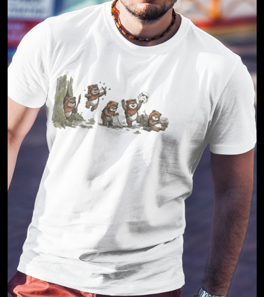 Panda In Star Wars Ewok Costume With Stormtrooper Helmet Adventure T-Shirt