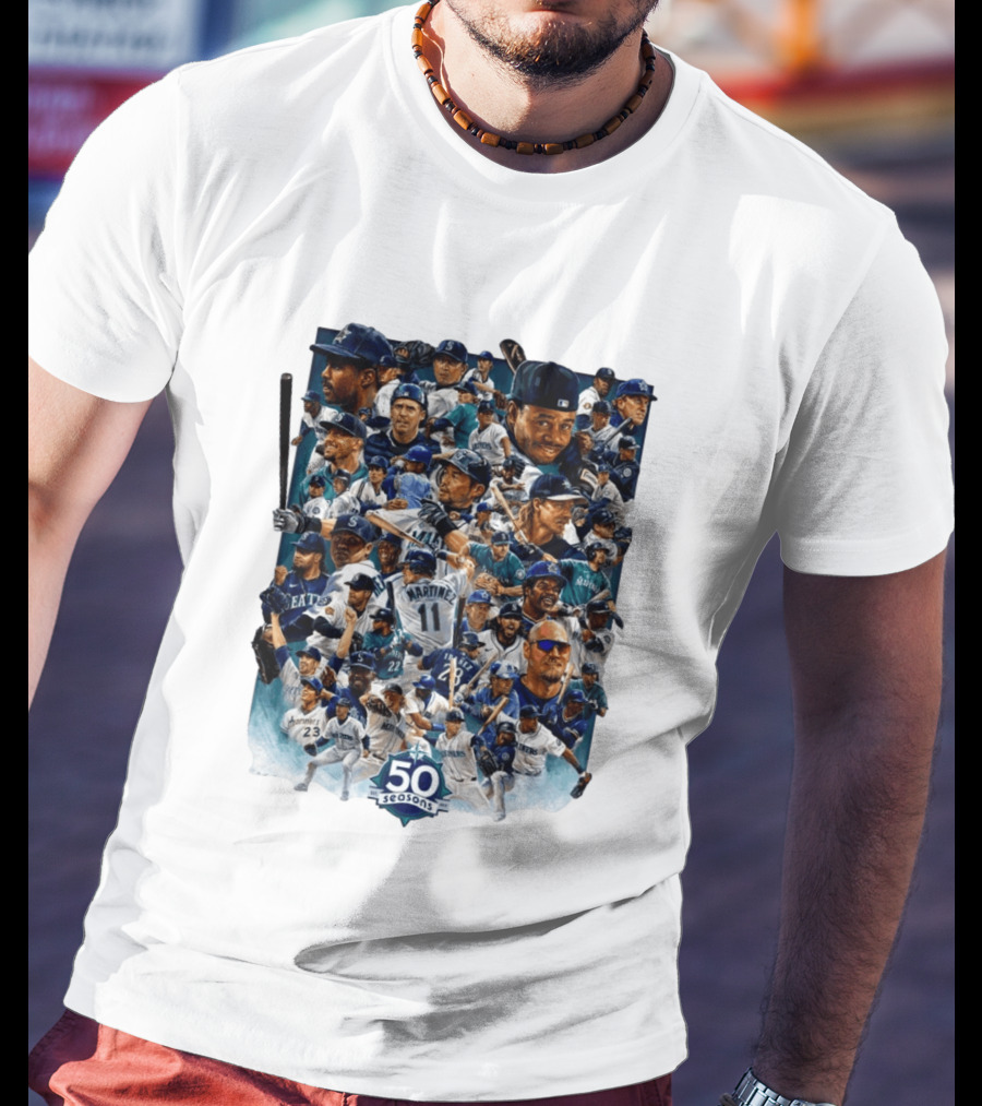 Seattle Mariners 50 Seasons Collage MLB Players Legends And Moments T-Shirt