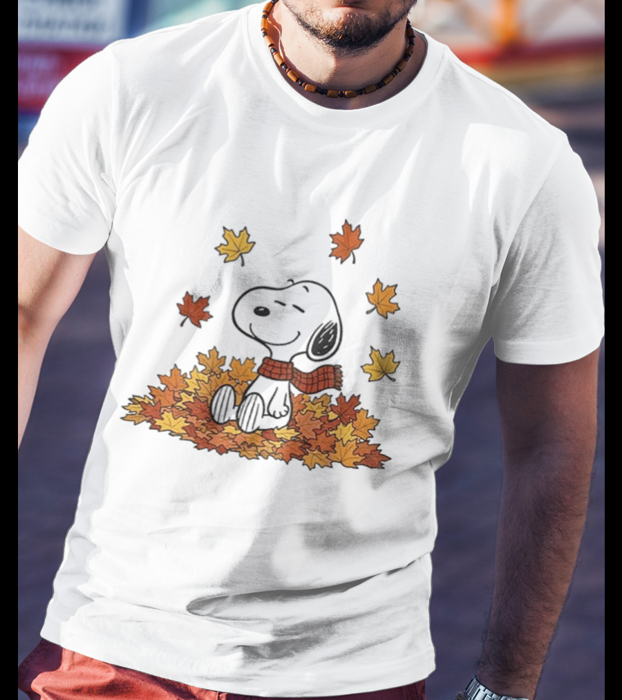 Snoopy Peanuts Autumn Leaves Fall Sitting Relaxing Scarf T-Shirt