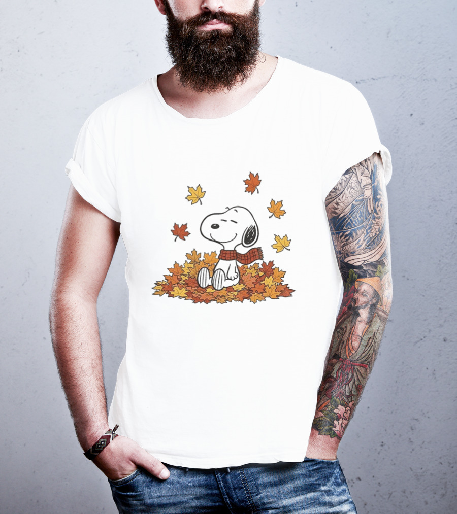 Snoopy Peanuts Autumn Leaves Fall Sitting Relaxing Scarf T-Shirt