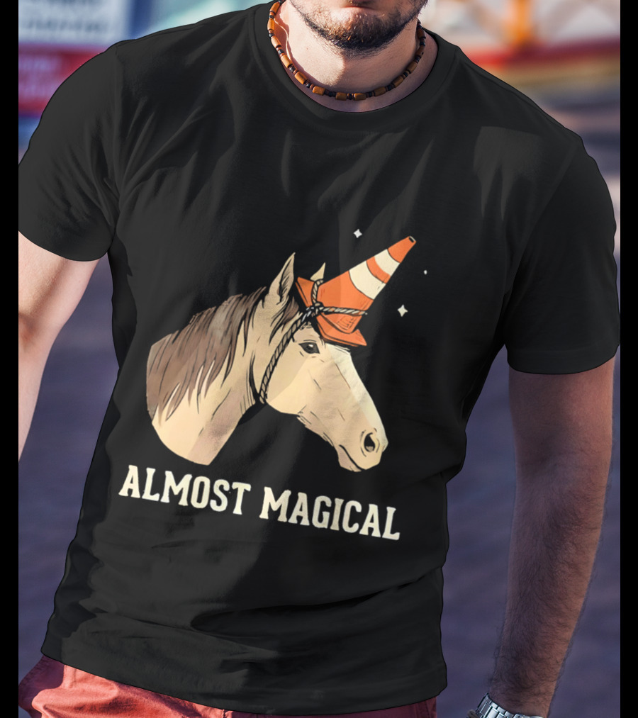 Almost Magical Horse With Traffic Cone Hat T-Shirt