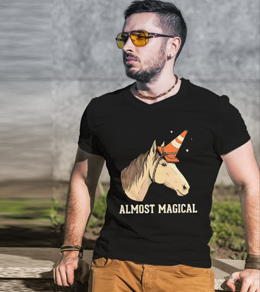 Almost Magical Horse With Traffic Cone Hat T-Shirt