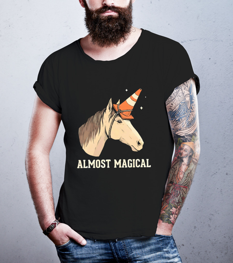 Almost Magical Horse With Traffic Cone Hat T-Shirt