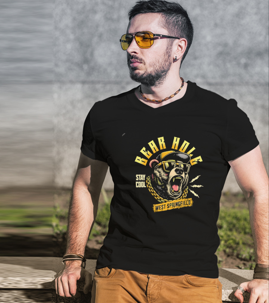 Bear Hole West Springfield Roaring Grizzly Stay Cool Sunglasses Cap Gold Chain T-Shirt