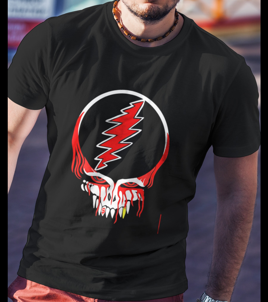 Grateful Dead Steal Your Face Skull Lightning Punk Rock Red White T-Shirt