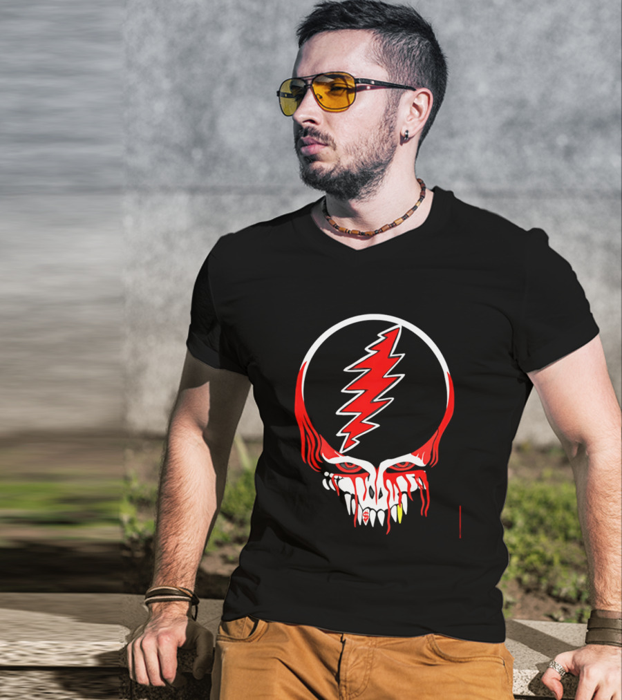 Grateful Dead Steal Your Face Skull Lightning Punk Rock Red White T-Shirt