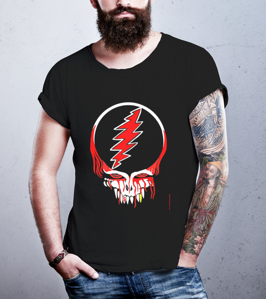 Grateful Dead Steal Your Face Skull Lightning Punk Rock Red White T-Shirt