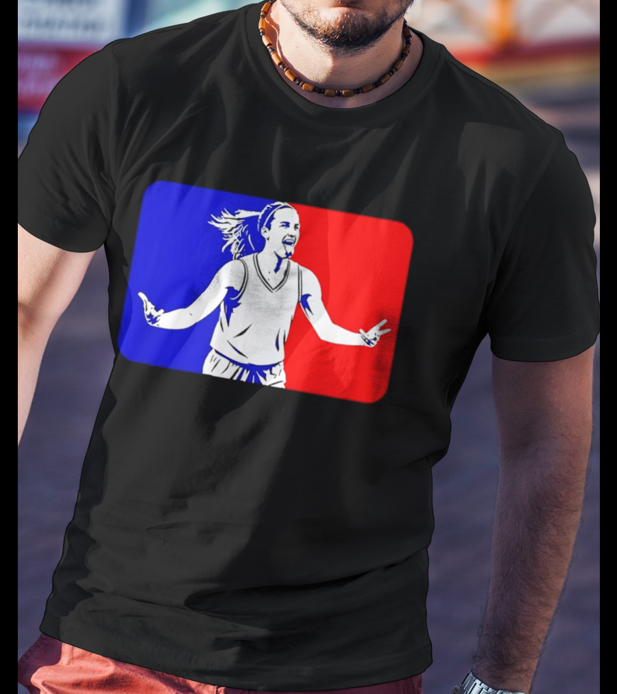 Caitlin Clark Basketball Player Silhouette In Iconic Red And Blue T-Shirt