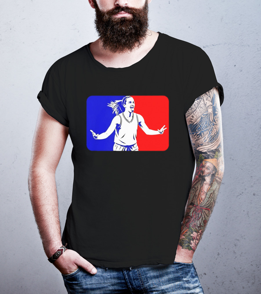 Caitlin Clark Basketball Player Silhouette In Iconic Red And Blue T-Shirt