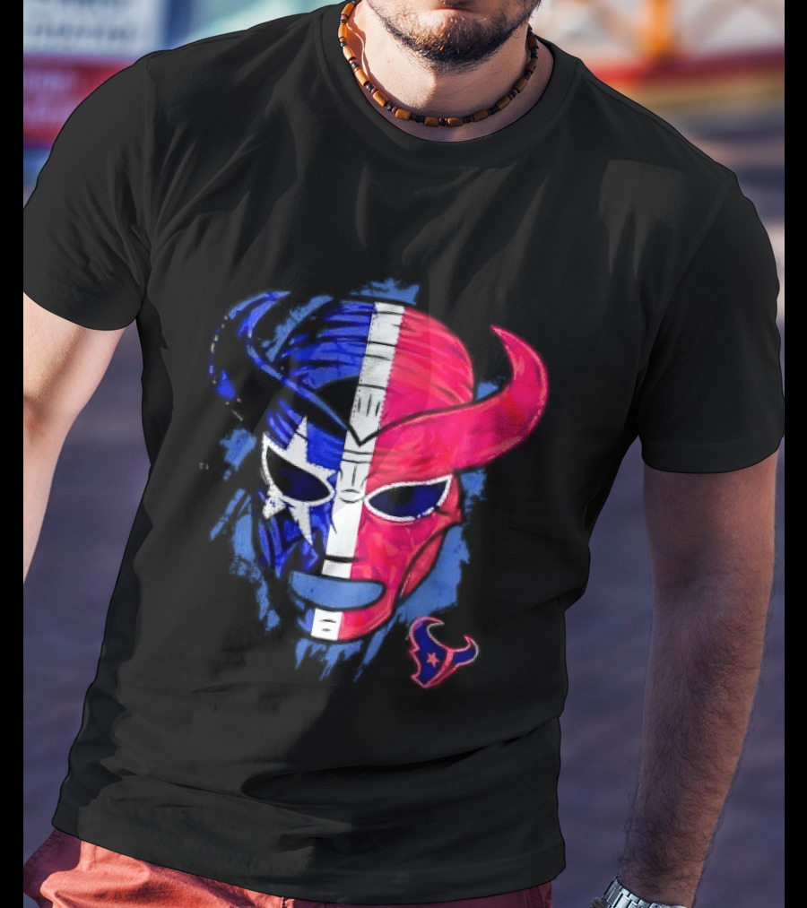 Houston Texans Distressed Lucha Libre Mask Texas Flag T-Shirt