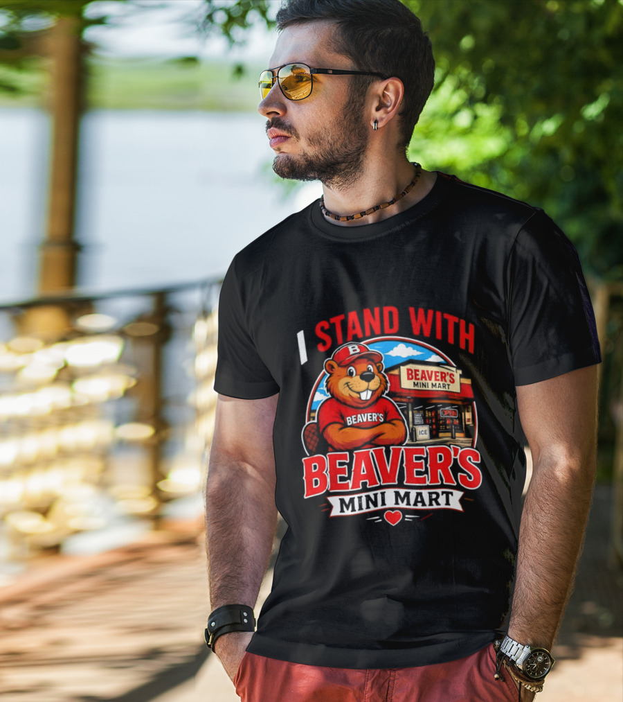 I Stand With Beaver's Mini Mart Cartoon Character Storefront T-Shirt