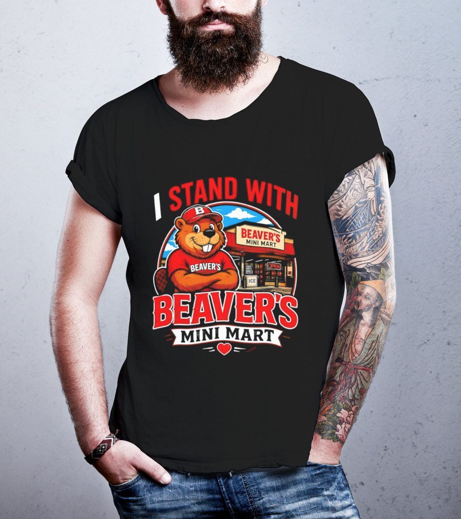 I Stand With Beaver's Mini Mart Cartoon Character Storefront T-Shirt