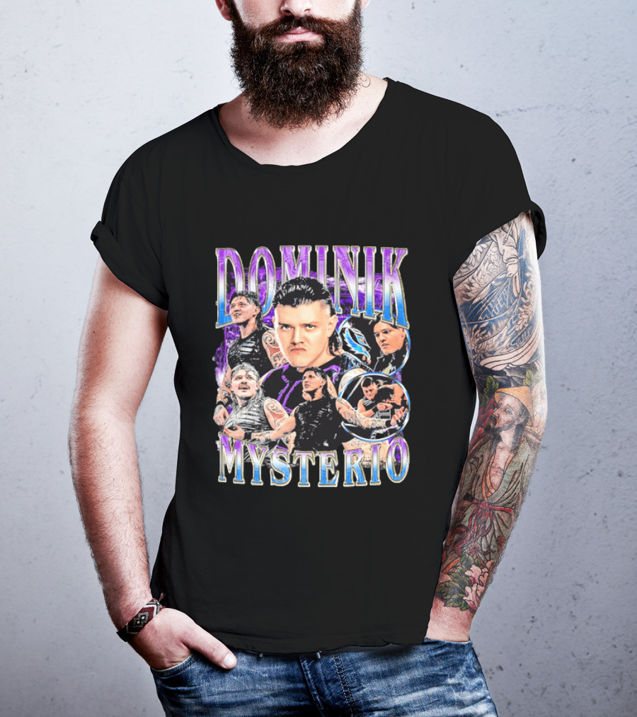 Dominik Mysterio Wrestler Photo Collage Metallic Gradient T-Shirt