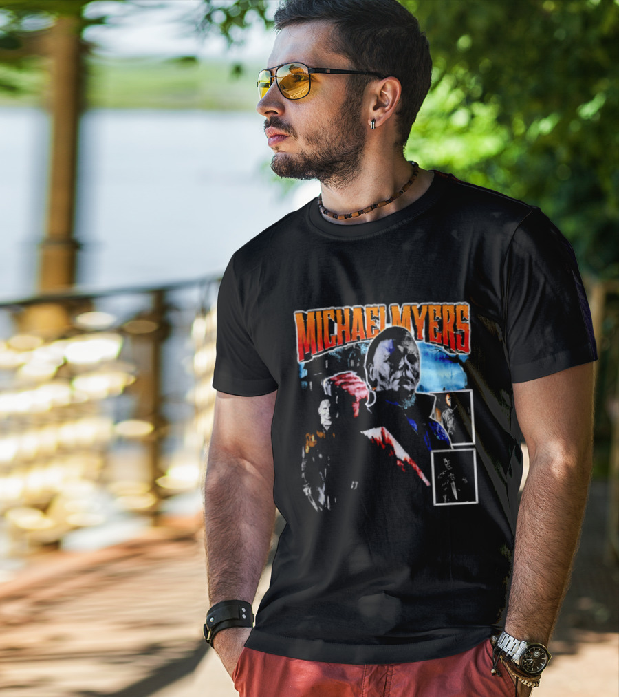 Michael Myers Bootleg Collage Mask Bloody Knife House T-Shirt