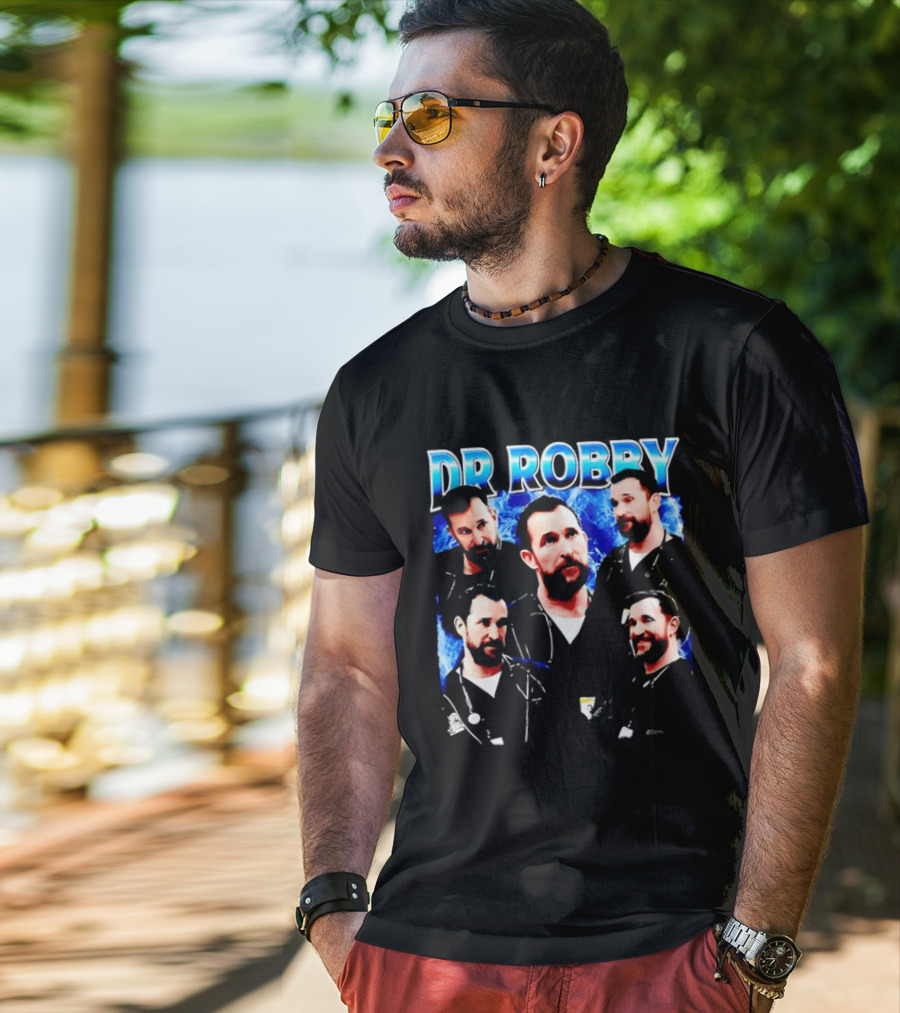 Dr Robby Bearded Male Doctor Scrubs Stethoscope Photo Collage T-Shirt