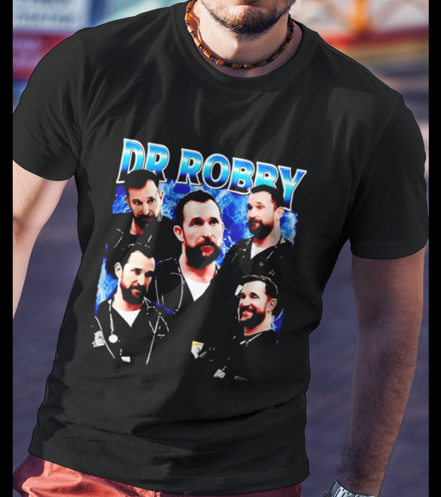 Dr Robby Bearded Male Doctor Scrubs Stethoscope Photo Collage T-Shirt